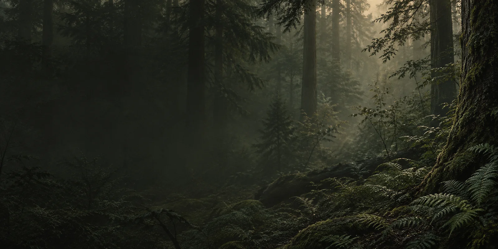 A misty evergreen landscape, one of Flowlist’s workspace themes